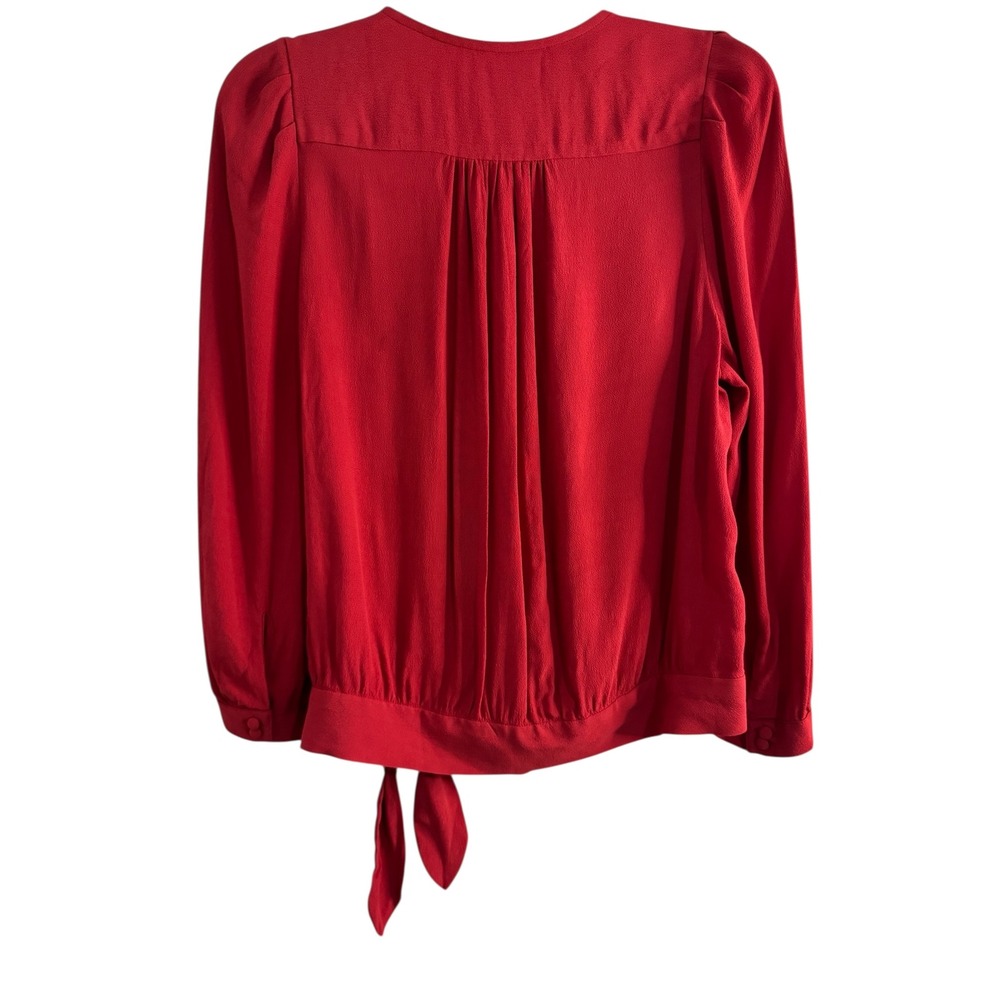 Madewell Red Viscose Wrap Tie Front Long Sleeve V Neck Blouse Top Womens Medium - Picture 2 of 12